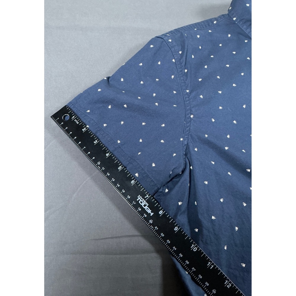 American Eagle Men Navy Blue Geometric Triangle Short Sleeve Button Down Shirt L - Picture 5 of 11